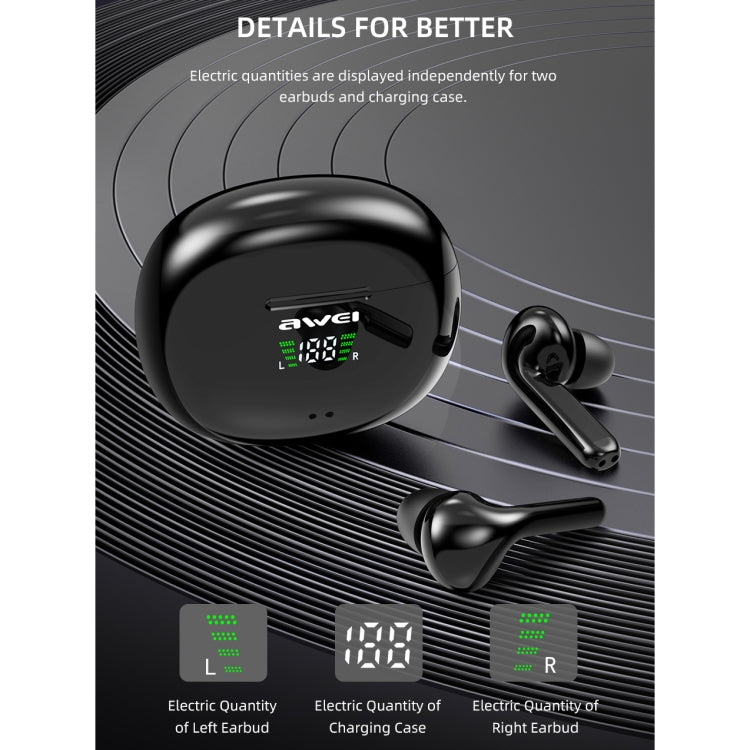 awei T15P Bluetooth V5.0 TWS Ture Wireless Sports LED Display Headset with Charging Case, T15P