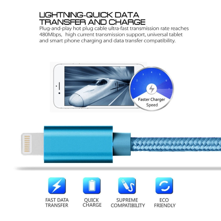 3m 3A Woven Style Metal Head 8 Pin to USB Data / Charger Cable, 3m 8 Pin