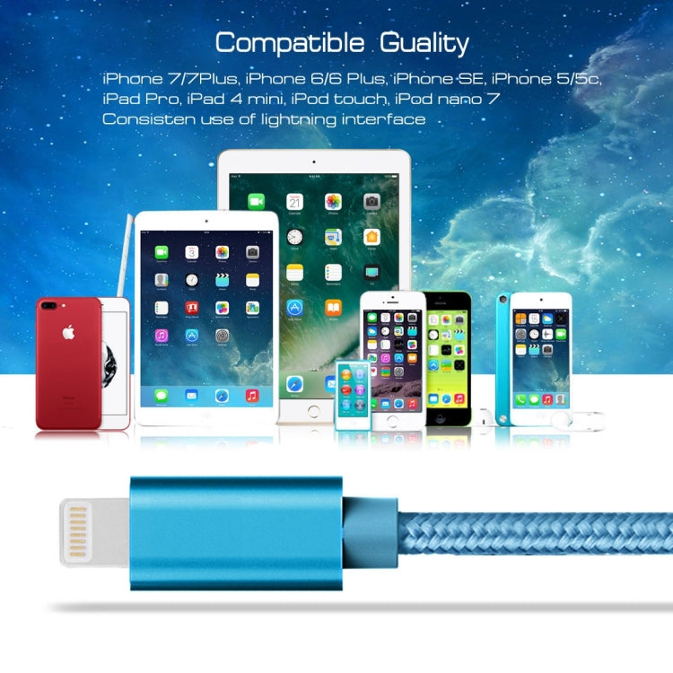 3m 3A Woven Style Metal Head 8 Pin to USB Data / Charger Cable, 3m 8 Pin
