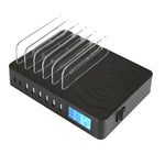 50W 6 USB Ports + 2 USB-C / Type-C Ports + Wireless Charging Multi-function Charger with LED Display & Detachable Bezel, US Plug, US Plug
