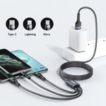 REMAX RC-070TH 1.2m 2A 3 in 1 USB to 8 Pin & USB-C / Type-C & Micro USB Charging Cable