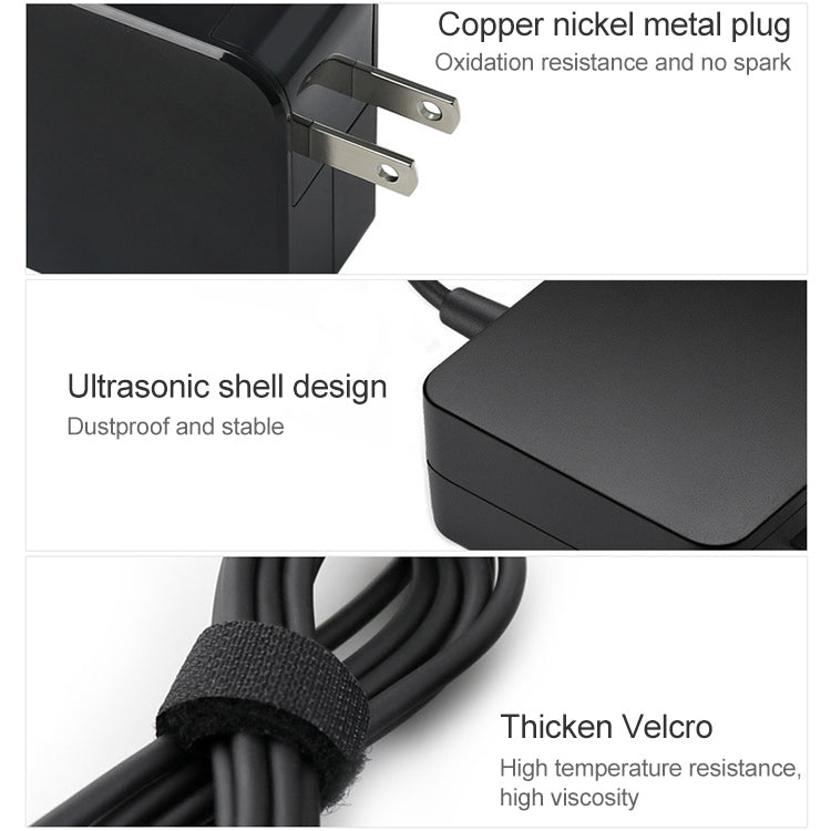 65W USB-C / Type-C Power Adapter Portable Charger for Laptops with Type-C Charging Cable, US Plug, 65W US Plug /Black