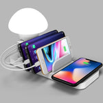 HQ-UD12 Universal 4 in 1 40W QC3.0 3 USB Ports + Wireless Charger Mobile Phone Charging Station with Mushroom Shape LED Light, Length: 1.2m, EU Plug