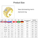 Fashion New Style Gold Plated + AAA Zircon Inlaid Rhinestone Men Diamond Ring, Size: 10, Diameter: 19.8mm, Perimeter: 62.1mm, Diameter: 19.8mm