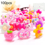 100 PCS Children Cute Cartoon Resin Flower Animal Heart Bow-knot Ring, Smooth Surface, Smooth Surface, 100 PCS