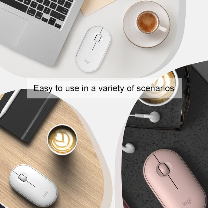 Logitech Pebble Cobblestone Shape Thin 3-keys 1000DPI Mute Wireless Bluetooth Optical Mouse, Wireless Range: 10m