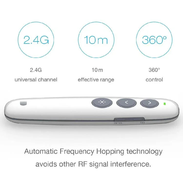 Doosl DSIT007 2.4GHz Rechargeable Powerpoint Presentation Wireless Cliker Remote Control Pen, Control Distance: 10m(White), DSIT007