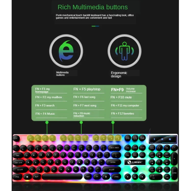 TX300 Mechanical Feel Backlight Punk Wired Keyboard Mouse Set