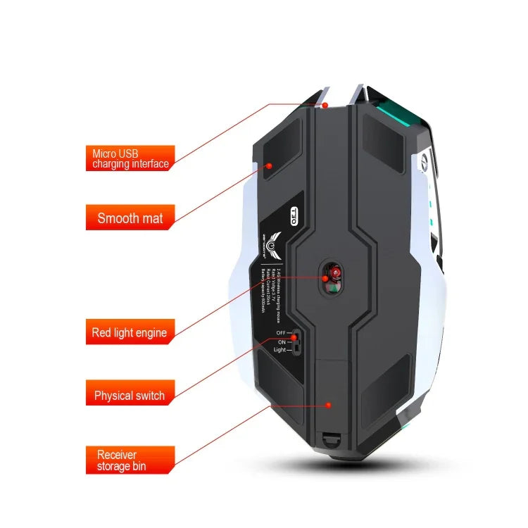 ZERODATE T30 2.4GHz 2400DPI Three-speed Adjustable RGB Backlight Wireless Optical Mouse, T30 White