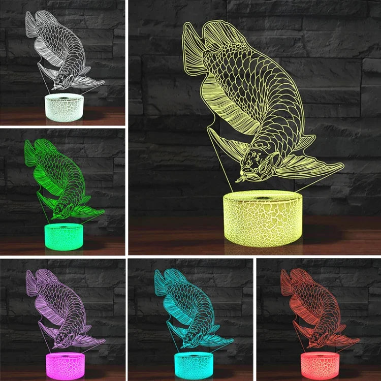 Fish Shape 3D Colorful LED Vision Light Table Lamp, USB Touch Version, USB Touch Version