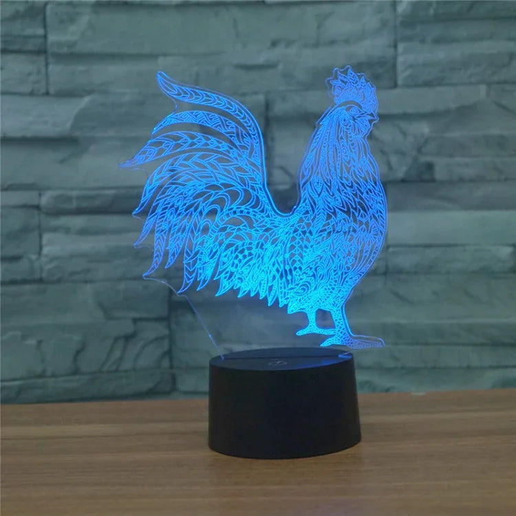 Cock Shape 3D Colorful LED Vision Light Table Lamp, Crack Touch Version, Crack Touch Version