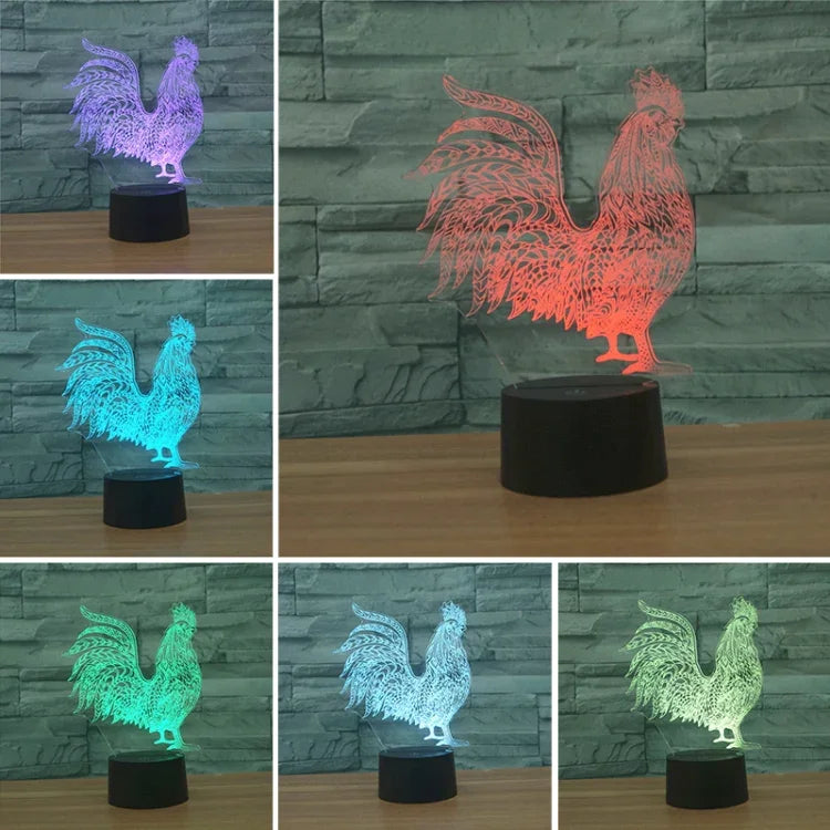 Cock Shape 3D Colorful LED Vision Light Table Lamp, Crack Touch Version, Crack Touch Version
