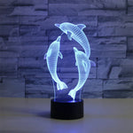 Three Dolphins Shape 3D Colorful LED Vision Light Table Lamp, USB Touch Version, USB Touch Version