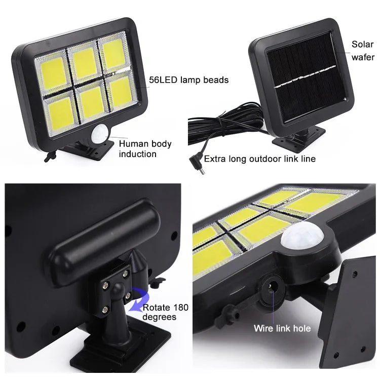 Solar Wall Light Six Grid Separate Human Body Induction Garden Light Waterproof Outdoor Lighting Street Light, 120 COB