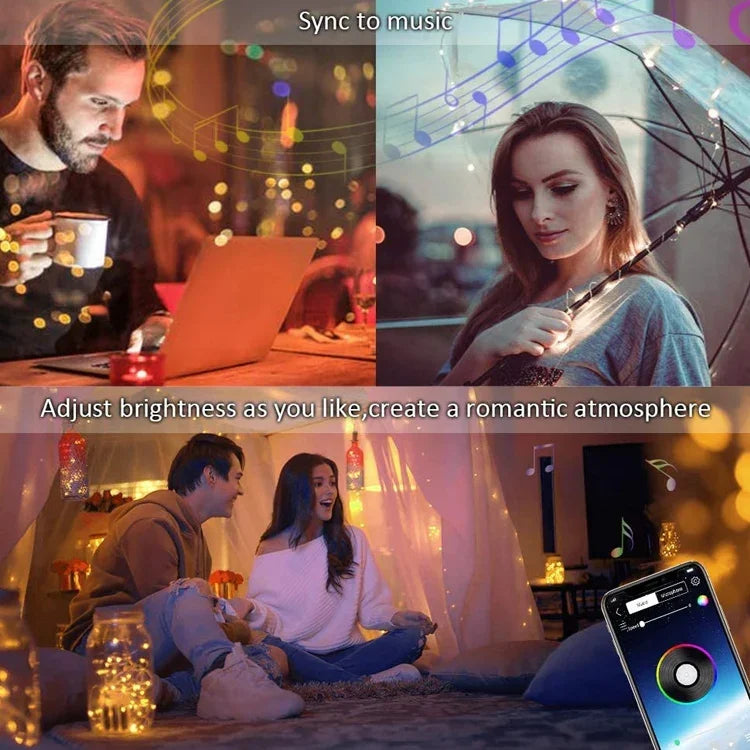Christmas Decoration USB Copper Wire String Light Remote Controller & Bluetooth Mobile APP Control, Length: 5m 50 LEDs, Remote Controller & APP Control, Length: 5m 50 LEDs
