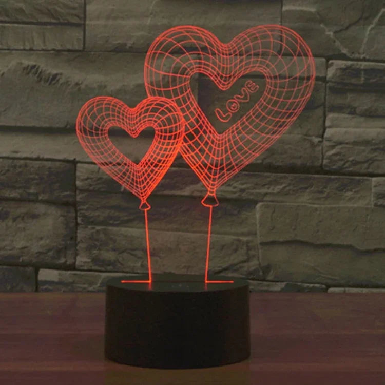 7 Color Discoloration Creative Visual Stereo Lamp Desk Lamp Night Light, Double Heart Balloon Style