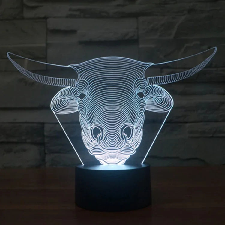 7 Colour Discoloration Creative Visual Stereo Lamp Desk Lamp Night Light, Cow Style