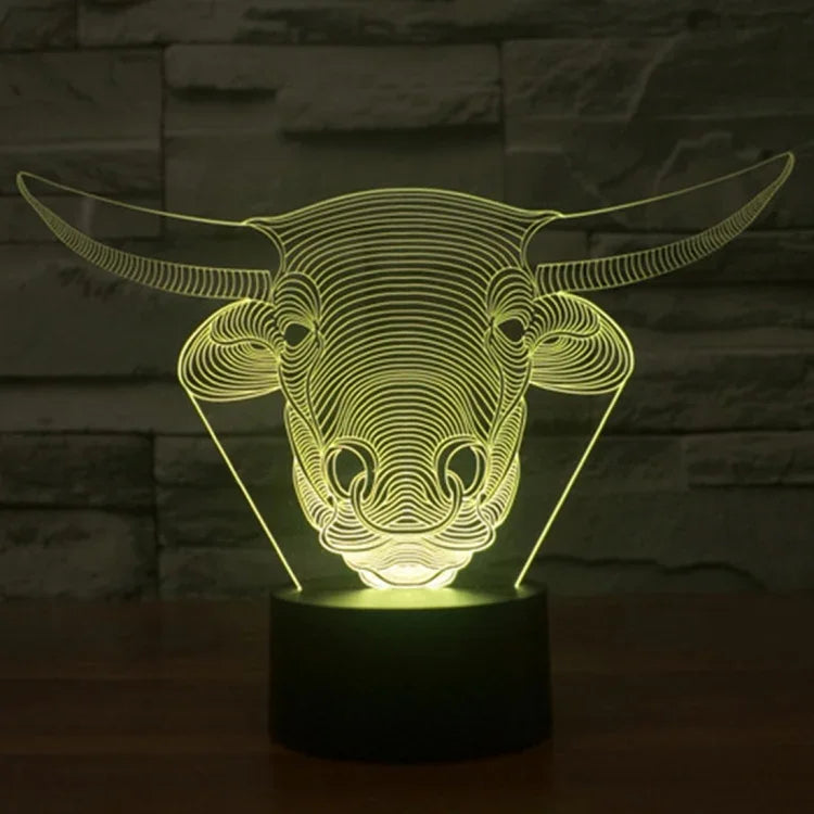 7 Colour Discoloration Creative Visual Stereo Lamp Desk Lamp Night Light, Cow Style