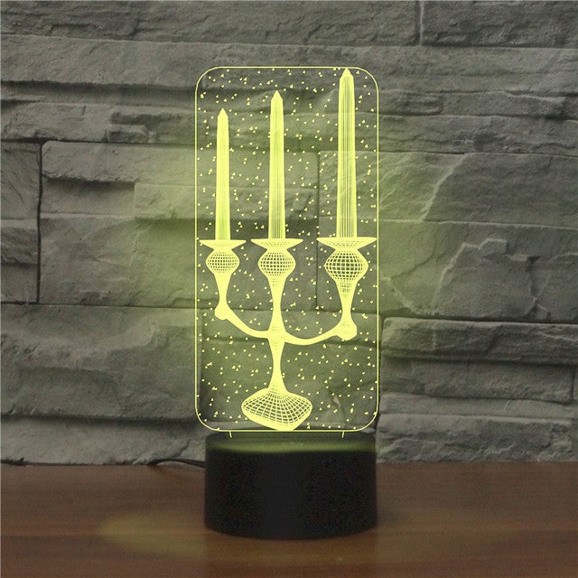 Candlestick Black Base Creative 3D LED Decorative Night Light, Powered by USB and Battery, Powered by USB and Battery