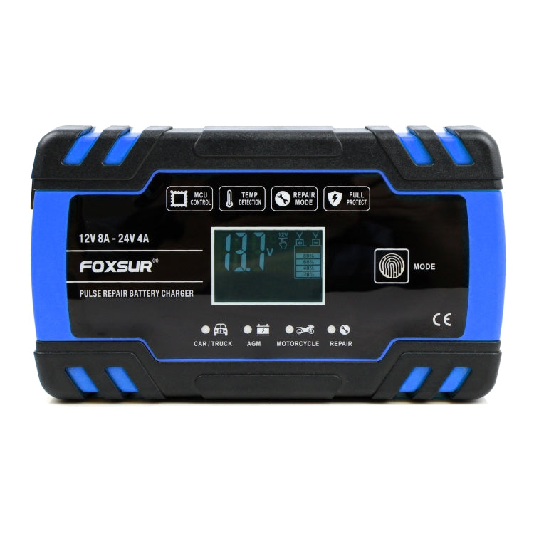 FOXSUR 12V-24V Car Motorcycle Truck Repair Battery Charger AGM Charger, UK Plug (Blue), UK Plug Blue