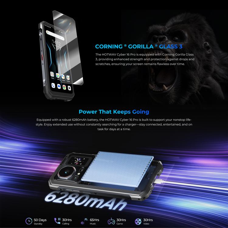 HOTWAV Cyper 16 Pro Rugged Phone, 8GB+512GB, 6.6 inch Android 15 MediaTek MT6789H Helio G100 Octa, Network: 5G, OTG, NFC