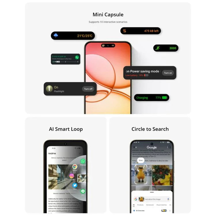 Realme 15T, 12GB+512GB, Screen Fingerprint Identification, 6.57 inch Realme UI 6.0 Android 15 MediaTek Dimensity 6400 Max Octa Core, NFC, Network: 5G, 12GB+512GB