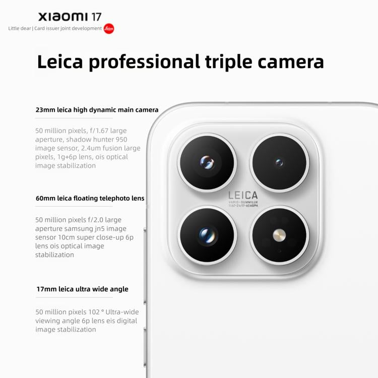 Xiaomi 17, 12GB+256GB, 3D Ultrasonic Fingerprint, 6.3 inch Xiaomi HyperOS 3 Snapdragon 8 Elite Gen 5 Octa Core, NFC, Network: 5G, 12GB+256GB