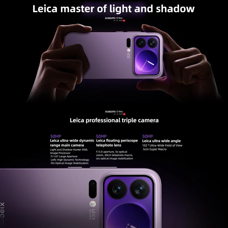 Xiaomi 17 Pro, 16GB+1TB, 3D Ultrasonic Fingerprint, 6.3 inch Xiaomi HyperOS 3 Snapdragon 8 Elite Gen 5 Octa Core, NFC, Network: 5G, 16GB+1TB