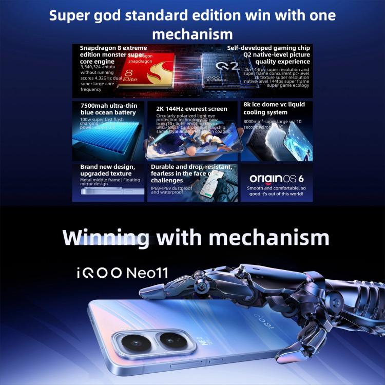 vivo iQOO Neo11, 16GB+1TB, Face ID / Screen Fingerprint Identification, 6.82 inch Android 16 OriginOS 6 Snapdragon 8 Elite Octa Core, OTG, NFC, Network: 5G, iQOO Neo11, 16GB+1TB, iQOO Neo11, 16GB+1TB,