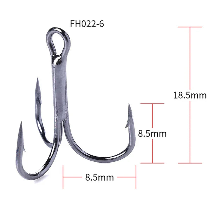 HENGJIA 20 PCS Classic Black High Carbon Steel Fishing Three-jaw Treble Hooks, 6# FH022