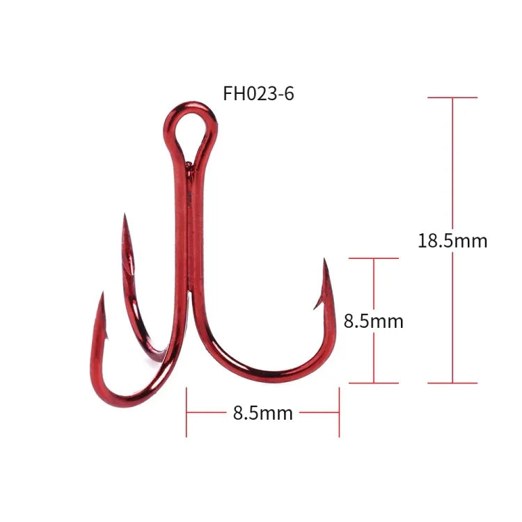 HENGJIA 20 PCS Classic Red High Carbon Steel Fishing Three-jaw Treble Hooks, 6# FH023
