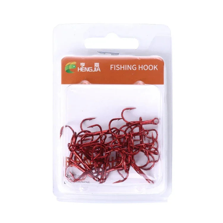 HENGJIA 20 PCS Classic Red High Carbon Steel Fishing Three-jaw Treble Hooks, 8# FH023