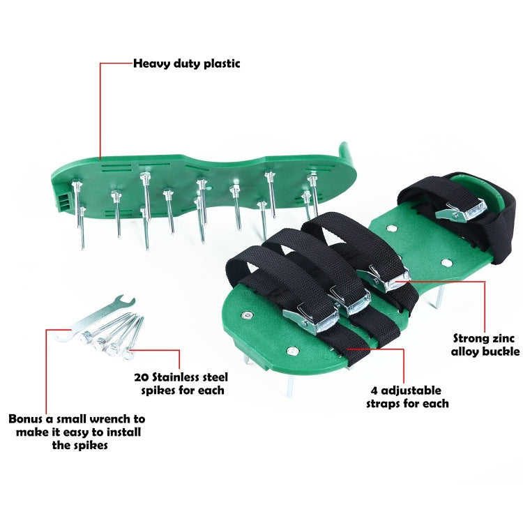 Garden Lawn Garden Tools Grass Ripper Spiked Shoes with 8 Metal Buckles, With 8 Metal Buckles (Green), With 8 Metal Buckles (Black)
