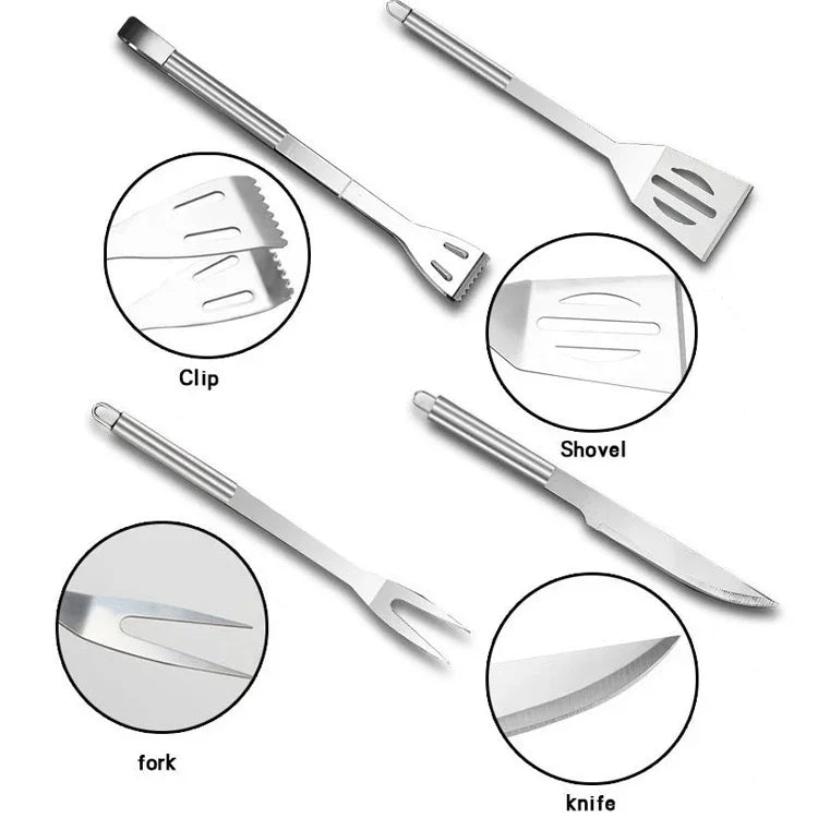10 in 1 Outdoor Tableware Set Camping Barbecue Tableware Picnic Tool Set with Thermometer, 10 in 1, with Thermometer