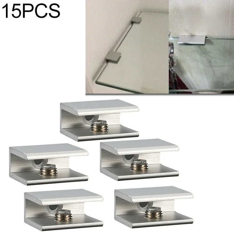 15 PCS Single Hole Aluminum Alloy Glass Fixing Clip, S, 8mm, S, 8mm