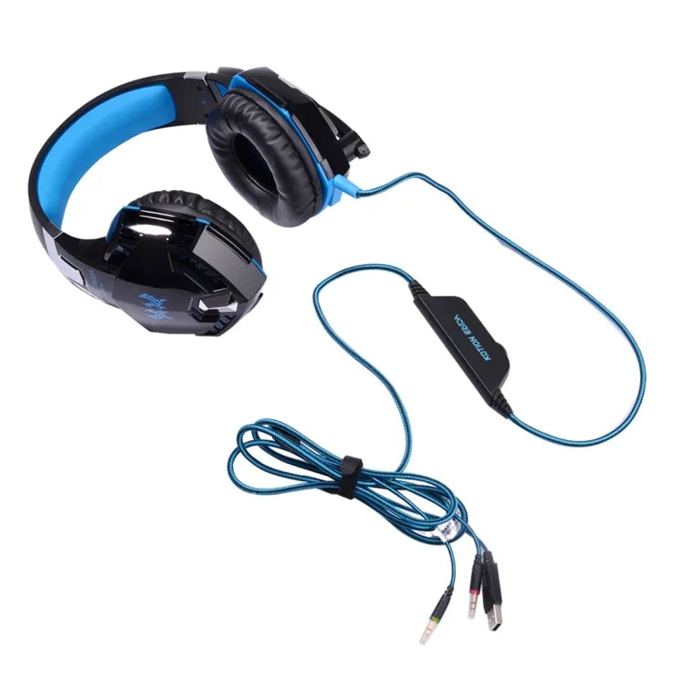 KOTION EACH G2000 Over-ear Game Gaming Headphone Headset Earphone Headband with Mic Stereo Bass LED Light for PC Gamer,Cable Length: About 2.2m(White + Red), G2000