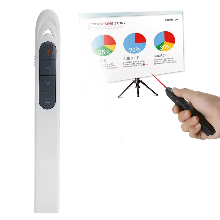 XM930 2.4GHz Wireless Laser PowerPoint Page Turning Pen Multimedia Wireless Presentation Projection Pen with USB Receiver, Support Low Battery Remind, Remote Control Distance: 100m, 100m White, 100m Black