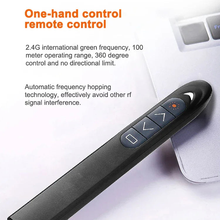 XM930 2.4GHz Wireless Laser PowerPoint Page Turning Pen Multimedia Wireless Presentation Projection Pen with USB Receiver, Support Low Battery Remind, Remote Control Distance: 100m, 100m White, 100m Black