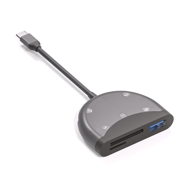 NK-3039 5 in 1 USB-C / Type-C Male to TF / SD Card Slot + 3 USB Female Adapter, NK-3039