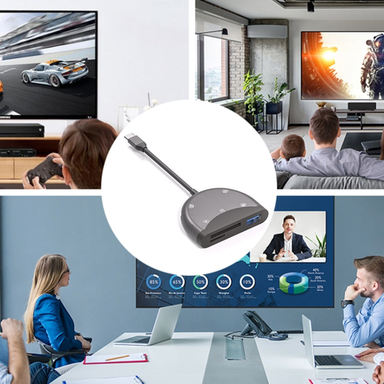 NK-3039 5 in 1 USB-C / Type-C Male to TF / SD Card Slot + 3 USB Female Adapter, NK-3039