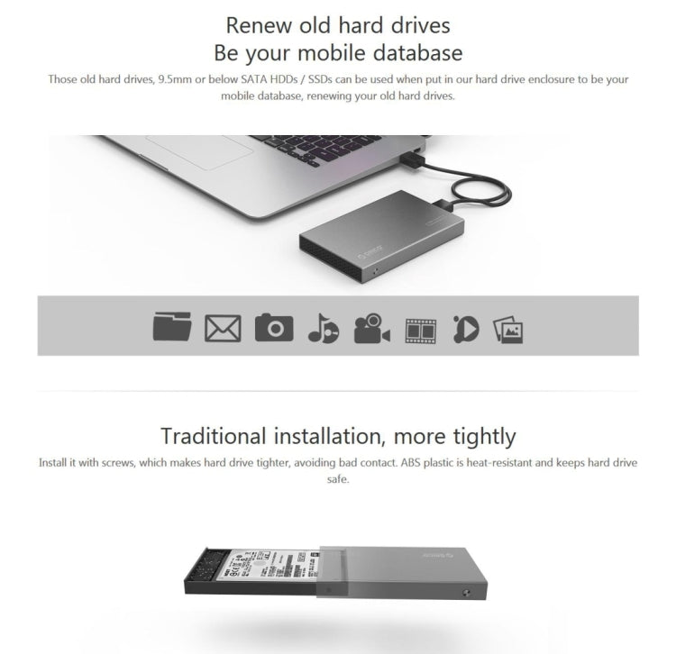 ORICO 2518S3 USB3.0 External Hard Disk Box Storage Case for 7mm & 9.5mm 2.5 inch SATA HDD / SSD