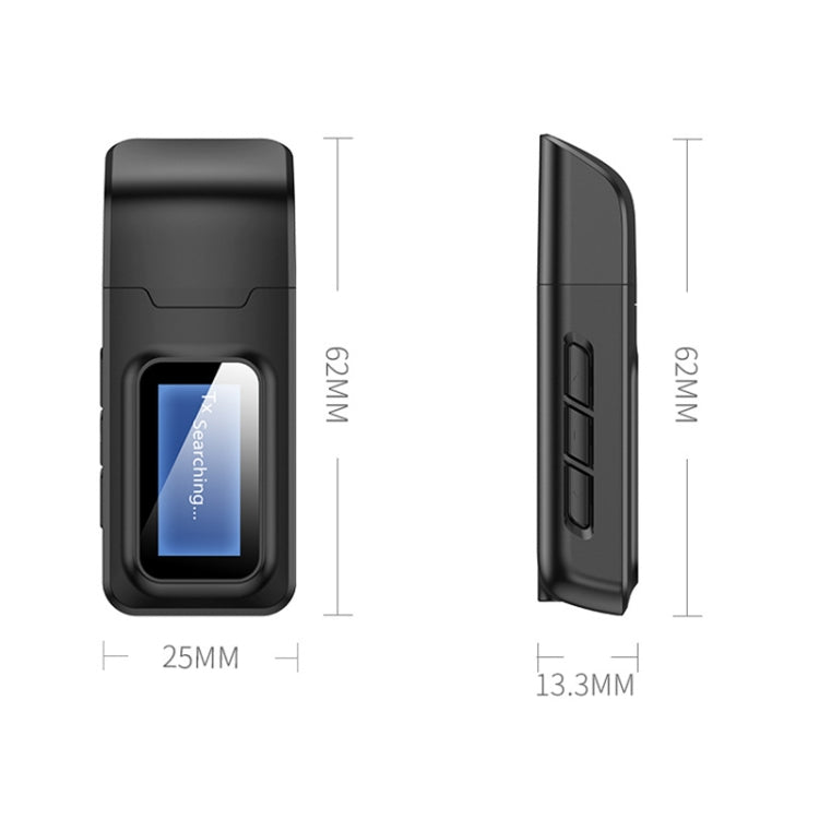 T11B 2 in 1 USB Bluetooth 5.0 Transmitter & Receiver Audio Adapter with LCD Screen, T11B