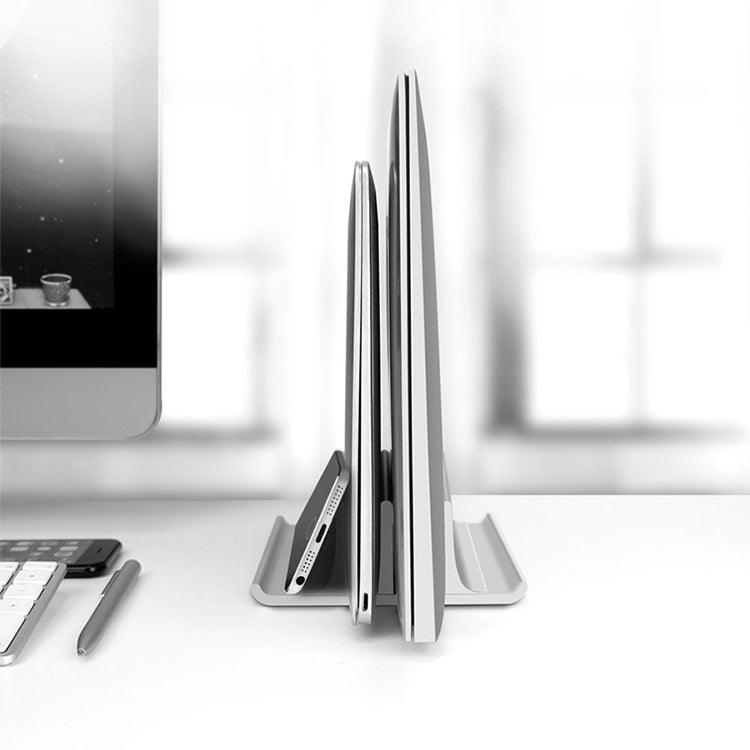 Universal Portable Aluminum Alloy Double Slot Width Adjustable Laptop Vertical Storage Stand Base, Double Slot Black, Double Slot Silver