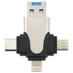 4 in 1 8 Pin + USB-C / Type-C + Micro USB + USB 3.0 Male TF Card Reader, 4 in 1