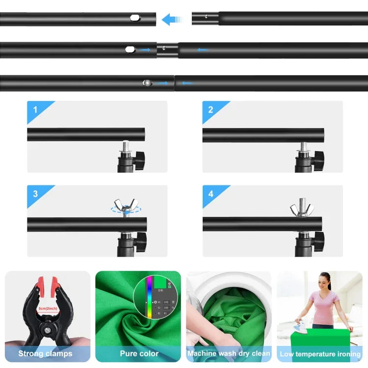 PULUZ 2.9x2m Photo Studio Background Support Stand Backdrop Crossbar Bracket Kit with Red / Blue / Green Backdrops, 2.9 x2 m (double stands)