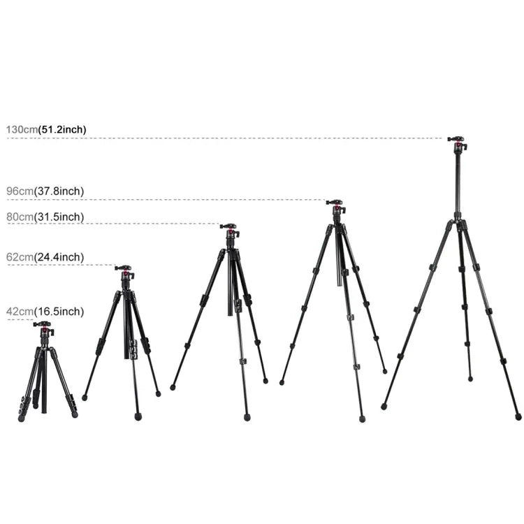 PULUZ 4-Section Folding Legs Metal  Tripod Mount with 360 Degree Ball Head for DSLR & Digital Camera, Adjustable Height: 42-130cm, Adjustable Height: 42-130cm