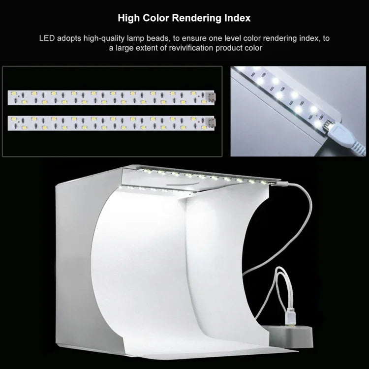 PULUZ 20cm Include 2 LED Panels Folding Portable 1100LM Light Photo Lighting Studio Shooting Tent Box Kit with 6 Colors Backdrops (Black, White, Yellow, Red, Green, Blue), Unfold Size: 24cm x 23cm x 23cm, 20cm(2 LED/RU), 20cm(2 LED)