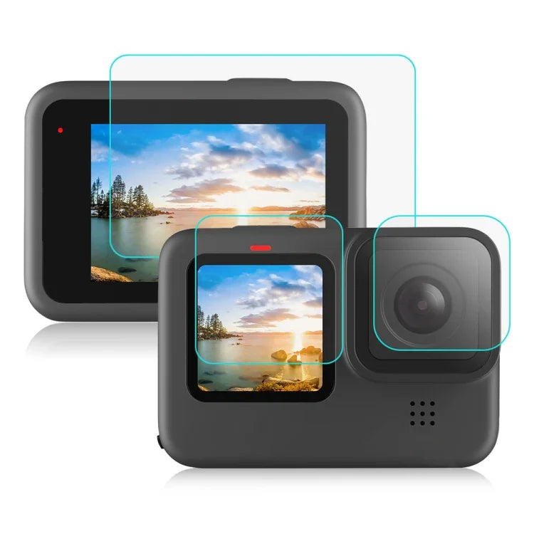 PULUZ for GoPro HERO12 Black /11 Black /10 Black /9 Black Lens + LCD Display 9H 2.5D Tempered Glass Film, For GoPro HERO9 Black