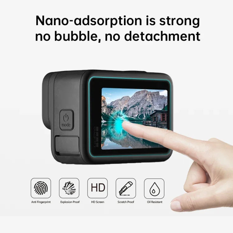 PULUZ for GoPro HERO12 Black /11 Black /10 Black /9 Black Lens + LCD Display 9H 2.5D Tempered Glass Film, For GoPro HERO9 Black
