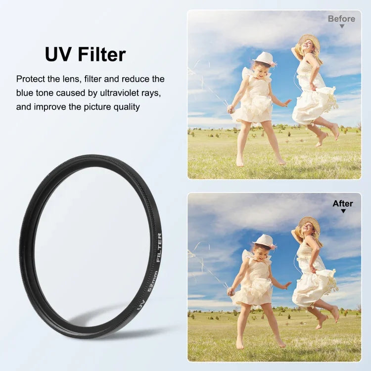 PULUZ 52mm UV Lens Filter for GoPro HERO12 Black /11 Black Mini /11 Black /10 Black /9 Black, with Adapter Ring, UV Filter